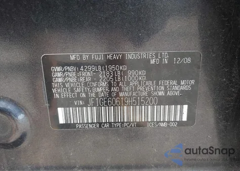 2009 Subaru Impreza I W/Premium Pkg from USA, damaged, VIN JF1GE60619H515200